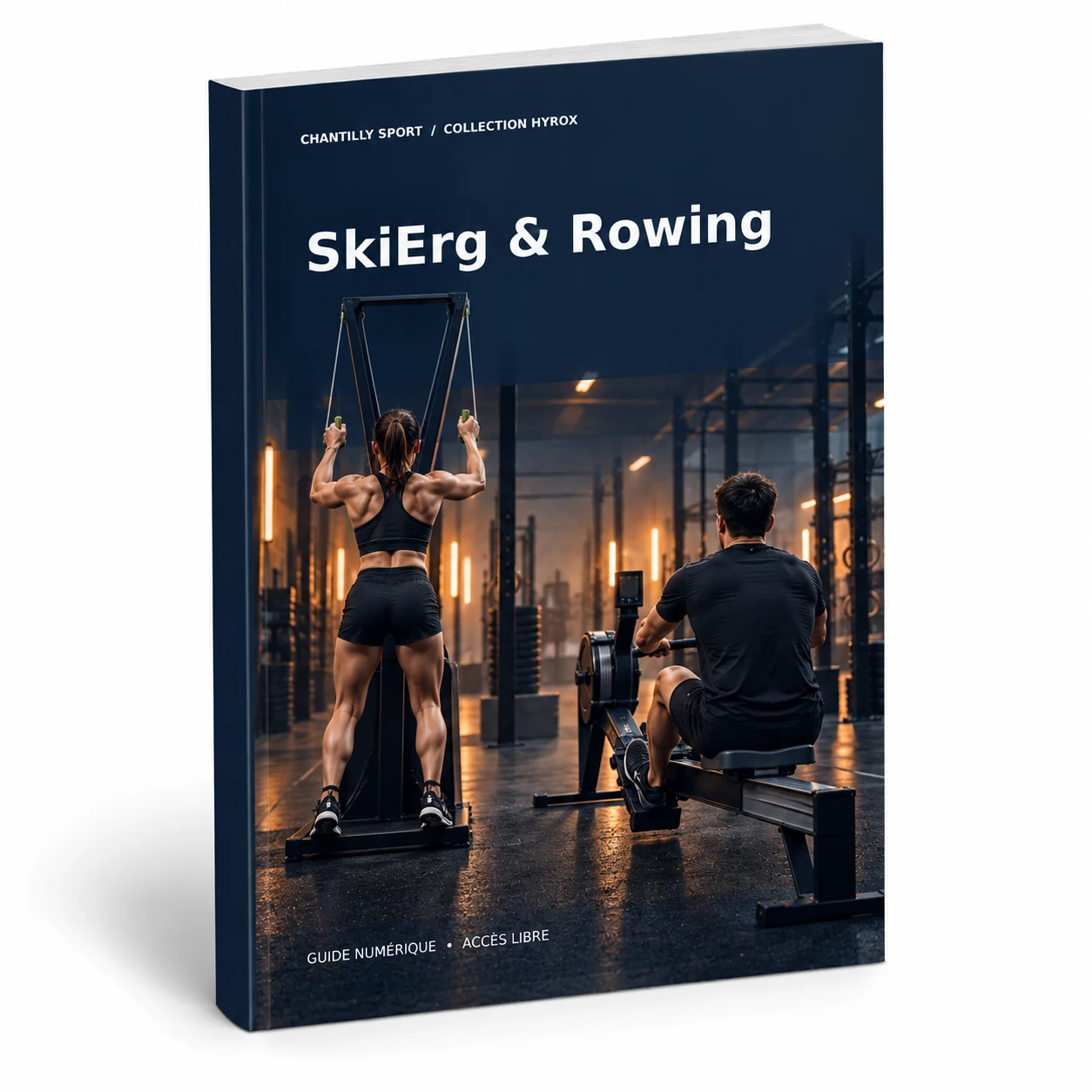 Maquette en volume de l’e-book SkiErg et Rowing : maîtriser les ergomètres Hyrox